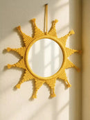 Axyaa Boho Macrame Sun Mirror - Home & Bedroom Decor Handmade Yellow Wall Hanging