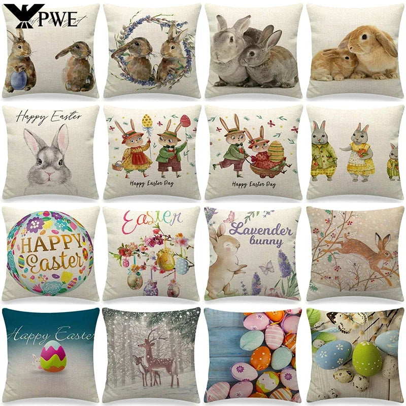 Easter Bunny Eggs Printed Pillow Covers 45x45cm - Axyaa Easter Decorations