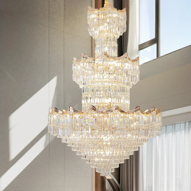 Axyaa Rotating Crystal Light Chandelier for Luxe Duplex Living Room