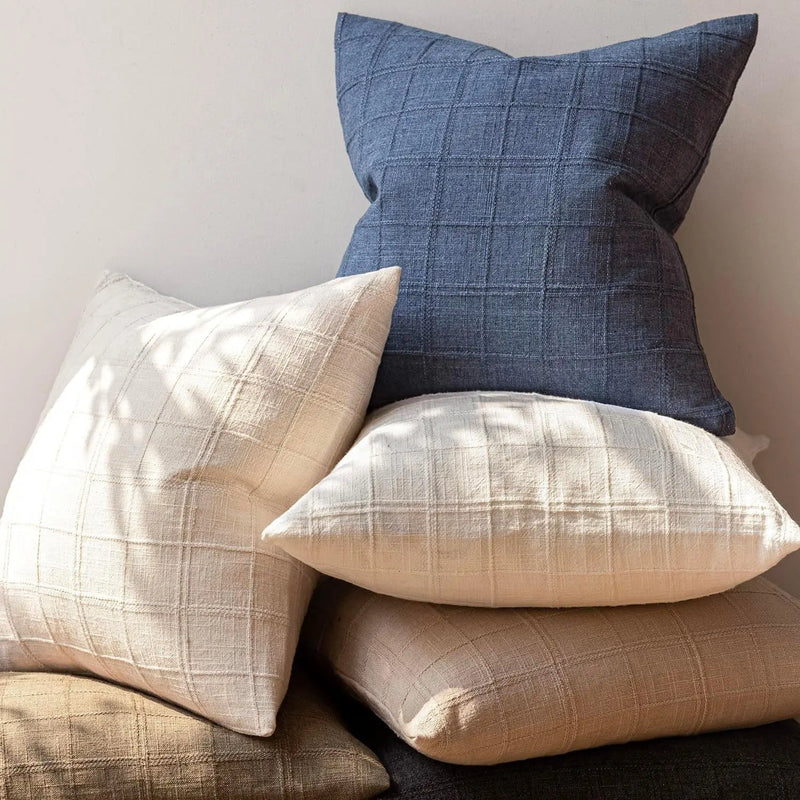 Axyaa Checked Cushion Cover White Grey Blue Green Ivory Autumn Decor Home Sofa