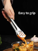 Axyaa Stainless Steel Food Tongs - Non Slip BBQ Steak Clip for Cooking