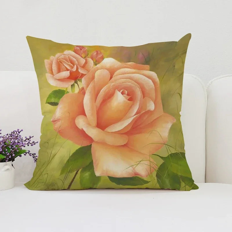 Axyaa Rose Print Pillow Cover - Romantic Home Decor & Gift