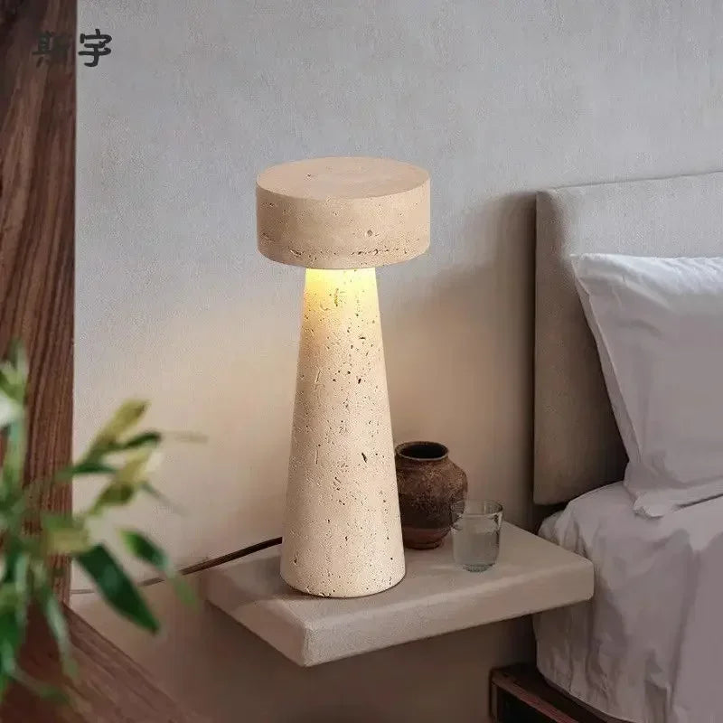Axyaa Stone Table Lamp: Japanese Wabi-Sabi Design for Bedroom, Living Room, Study.