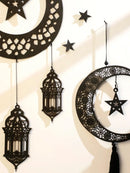 Axyaa Wooden Crescent Moon Lanterns with Star Cutouts and Tassel