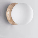 Axyaa LED Wall Lights Japan Style White Glass Yellow Travertine Pull Chain Switch