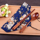 Axyaa Portable Wooden Cutlery Set: Chopsticks, Spoon, Cloth Bag - 3pcs Set
