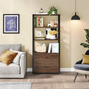 Axyaa 4-Tier Rustic Bookshelf with 2 Drawers: Etagere Display Shelf, Standard Book Shelves