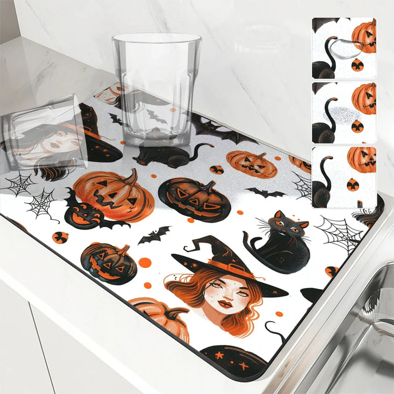 Axyaa Halloween Black Cat Antiskid Drying Mat