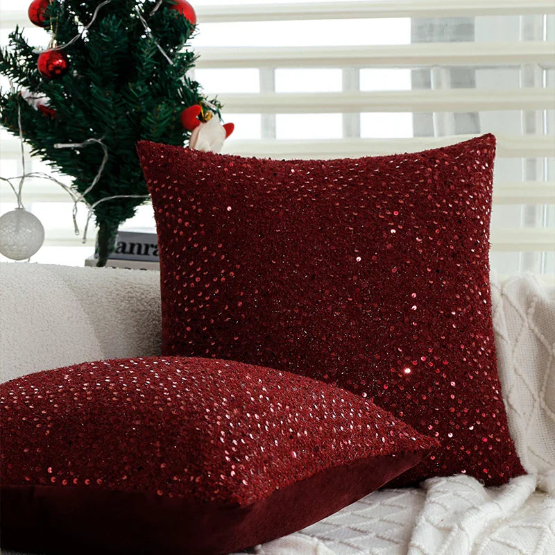Red Gold Sequin Cushion Cover 45x45 - Axyaa High Quality Luxury Home Decoration