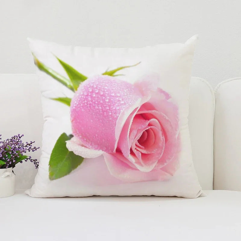 Axyaa Roses Flowers Pillow Cover, 45x45, Living Room Cushions, Aesthetic Decor