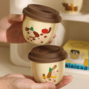 Axyaa Ceramic Coffee Mug Vacuum Flask with Silicone Lid & Cute Animals