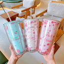 Axyaa Cherry Blossom Double Layer Water Bottle for Girls, Large Capacity Tumbler Cup