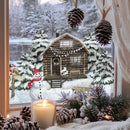Winter Cabin Forest Window Clings by Axyaa: Double-Sided Xmas Static Decal for Home