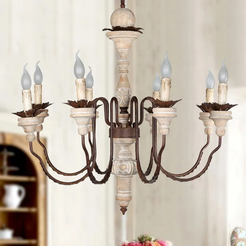 Axyaa Retro Craft Wood Chandelier for Living Room Farmhouse Church Villa Dining