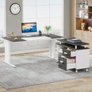 Axyaa Executive L-Shaped Desk with File Cabinet, Storage Shelves & Drawers