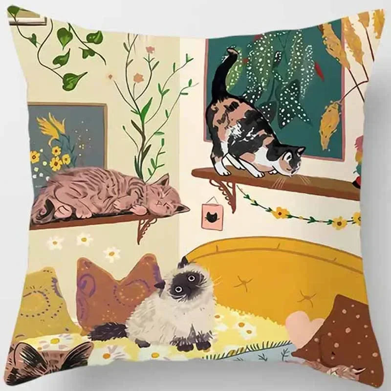 Axyaa Cat Print Square Pillowcase for Home Décor and Car Sofa, 45cm*45cm