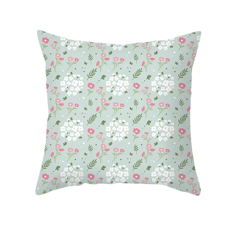 Axyaa Pink Blue Abstract Plants Floral Pillows Case - Modern Art Decor Sofa Couch