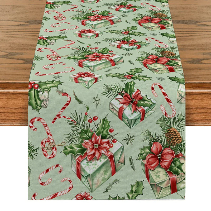 Axyaa Christmas Plant Leaves Table Runner - Festive Dining Decor