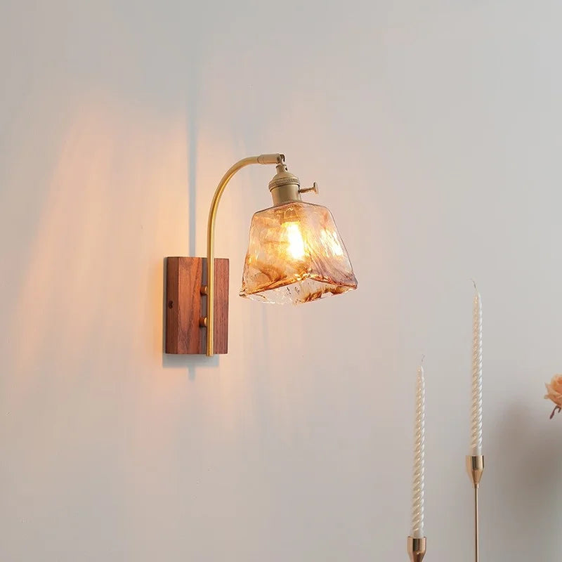 Axyaa Glass Walnut LED Wall Light Fixtures for Modern Home Decor