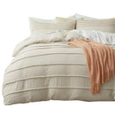 Axyaa Wide Stripe Duvet Cover Set, Solid Beige, Light Luxury, King Queen Sizes
