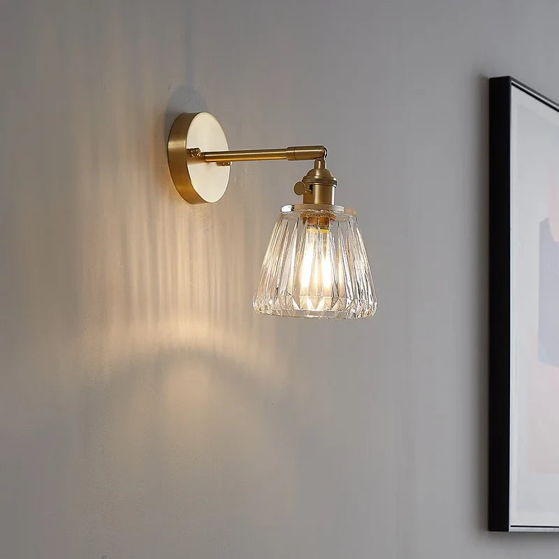 Axyaa Copper Glass Knob Switch LED Wall Light Fixture for Bedroom, Nordic Modern Arandela