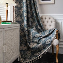 Axya Blue Oil Painting Flower Kitchen Curtains - American Rural Style Bay Window Curtains