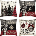 Axyaa Joy Xmas Trees Red Pillow Covers 45x45CM - Christmas Winter Holiday Decor