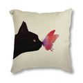Black Cat & Butterfly Print Linen Cushion Cover by Axyaa - 45x45CM