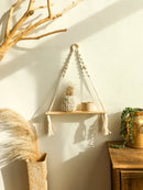 Axyaa Macrame Floating Wall Shelf: Boho Home Decor Plant Corner Holder Display Stand