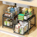 Axyaa Sliding Basket Drawer Organizer: Under Sink Bathroom/Kitchen Storage Tray