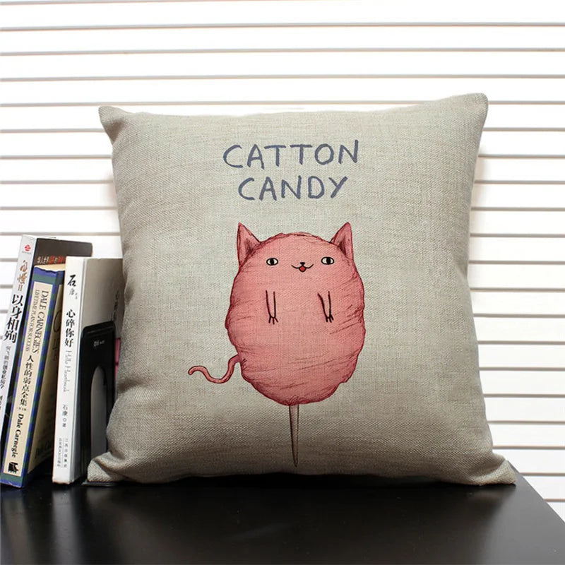 Axyaa Cartoon Animal Print 45x45cm Linen Cushion Cover - Sofa, Car, Chair Pillow Case