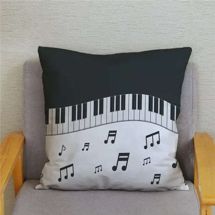 Axyaa Cartoon Sheet Music Printed Cushion Cover for Bedroom and Living Room