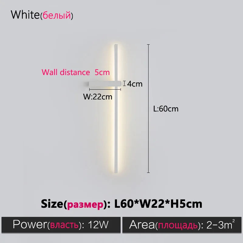 Axyaa Black Long Strip Wall Lamp - Modern Minimalist Bedroom & Living Room Light