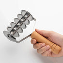 Axyaa Stainless Steel Dough Cutter with Wooden Handle and Six-Wheel Roller Knife