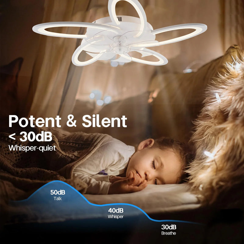 Axyaa 6-Speed Silent Ceiling Fan & Light Chandelier, Dimmable LED for Home Decor