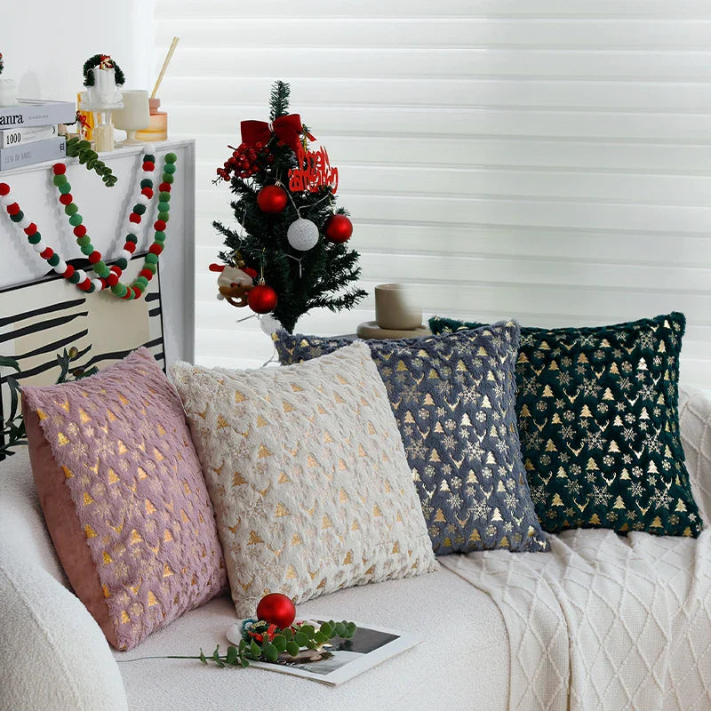 Axyaa Christmas 45x45cm Cushion Cover for Home Decor - Snowflake Deer Tree Party Pillowcase