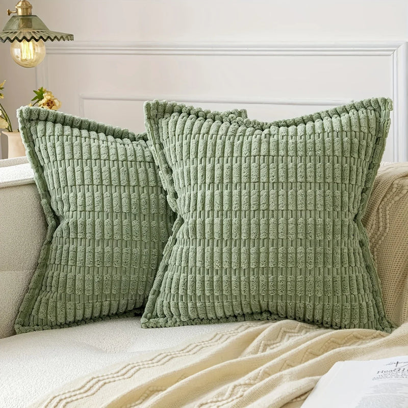 Axyaa Soft Corduroy Stripe Pillow Cover with Geometric Pattern
