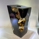 Axyaa Black Ceramic Geometric Square Vase with Golden Notch - Home Decor Accessory