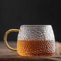 Axyaa Clear Glass Tea Cups with Yellow Handle and Tin Flower Decoration