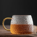 Axyaa Clear Glass Tea Cups with Yellow Handle and Tin Flower Decoration