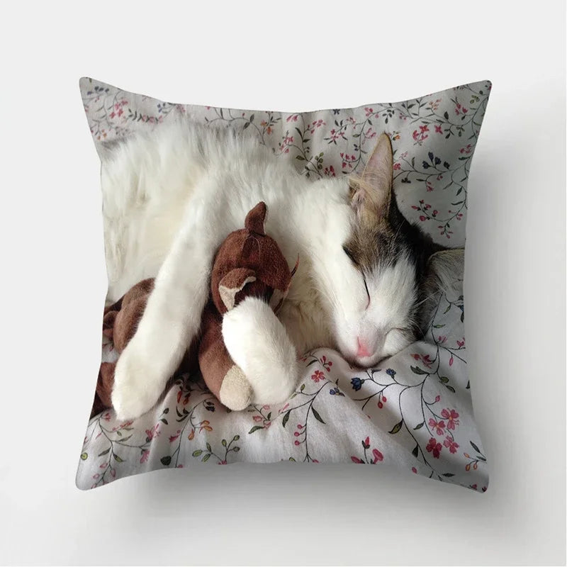 Cute Cat Print Cushion Cover for Sofa Decor by Axyaa