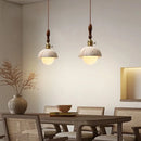 Axyaa Yellow Stone LED Pendant Lamp Retro Brass Wood Handle Hanging Light