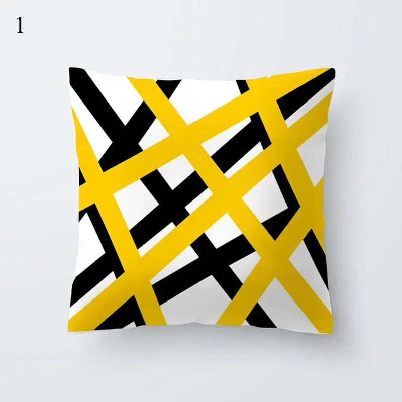 Axyaa Yellow Geometric Print Cushion Pillowcase - 45x45cm