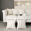 Axyaa Cotton Linen Striped Embroidery Throw Cushion Cover for Home and Sofa