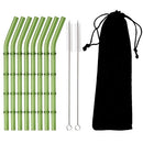 Axyaa 11Pcs Green Glass Straws Set with Brush - High Borosilicate Drinkware