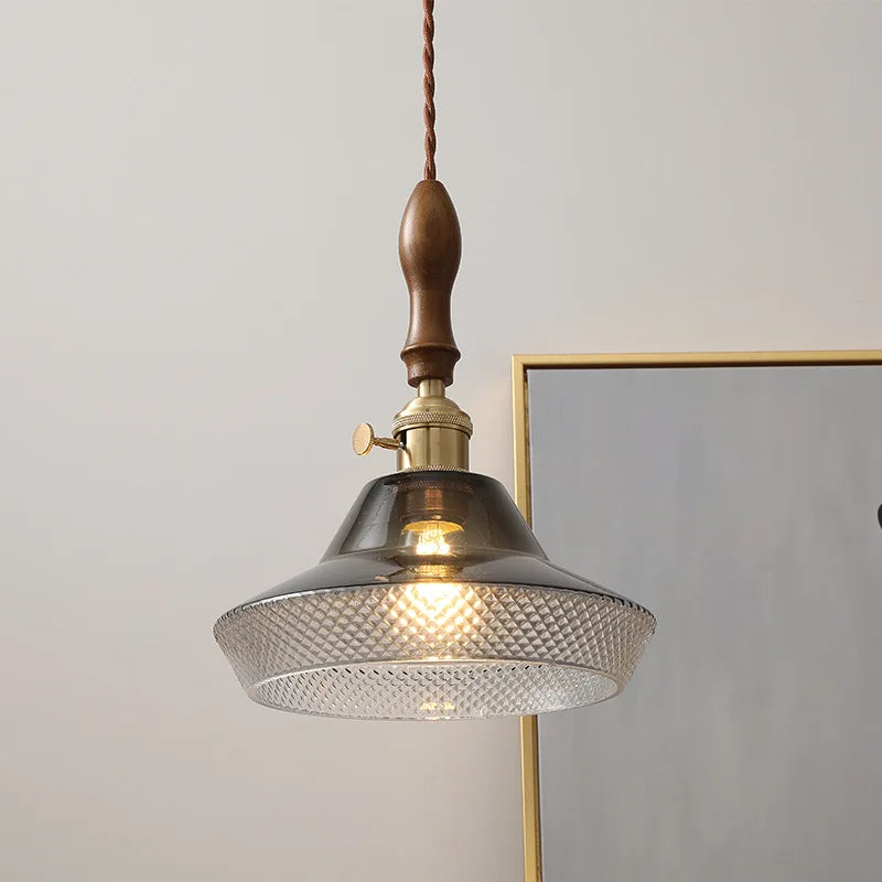 Axyaa Nordic Wood Copper LED Pendant Lamp 4w Bulb Fixture for Bedroom Dining Hallway