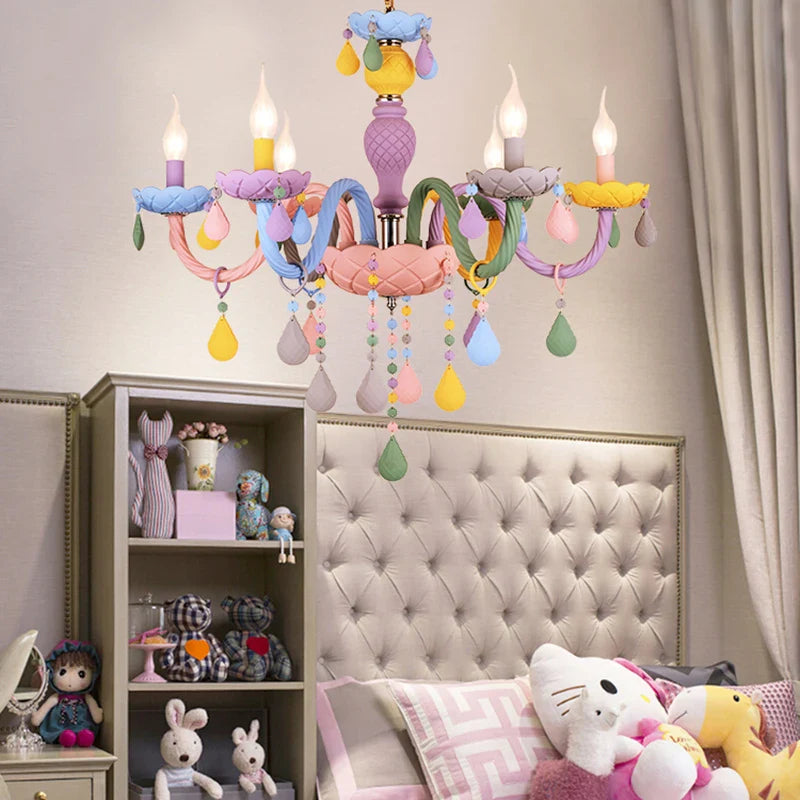 Axyaa Crystal Chandelier - Modern Macaron Color Rainbow Lustres, Children's Room Princess Luminaire