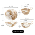 Axyaa Marble Pattern Ceramic Bowl with Handle, Set of 4