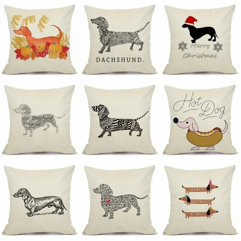 Axyaa Christmas Sausage Style Cushion Cover | Festive Dog Decorative Pillow Cover 45x45cm