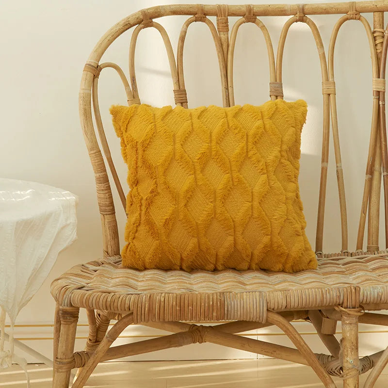 Yellow Plush Cushion Cover 45x45 - Axyaa Home Living Room Sofa Decor